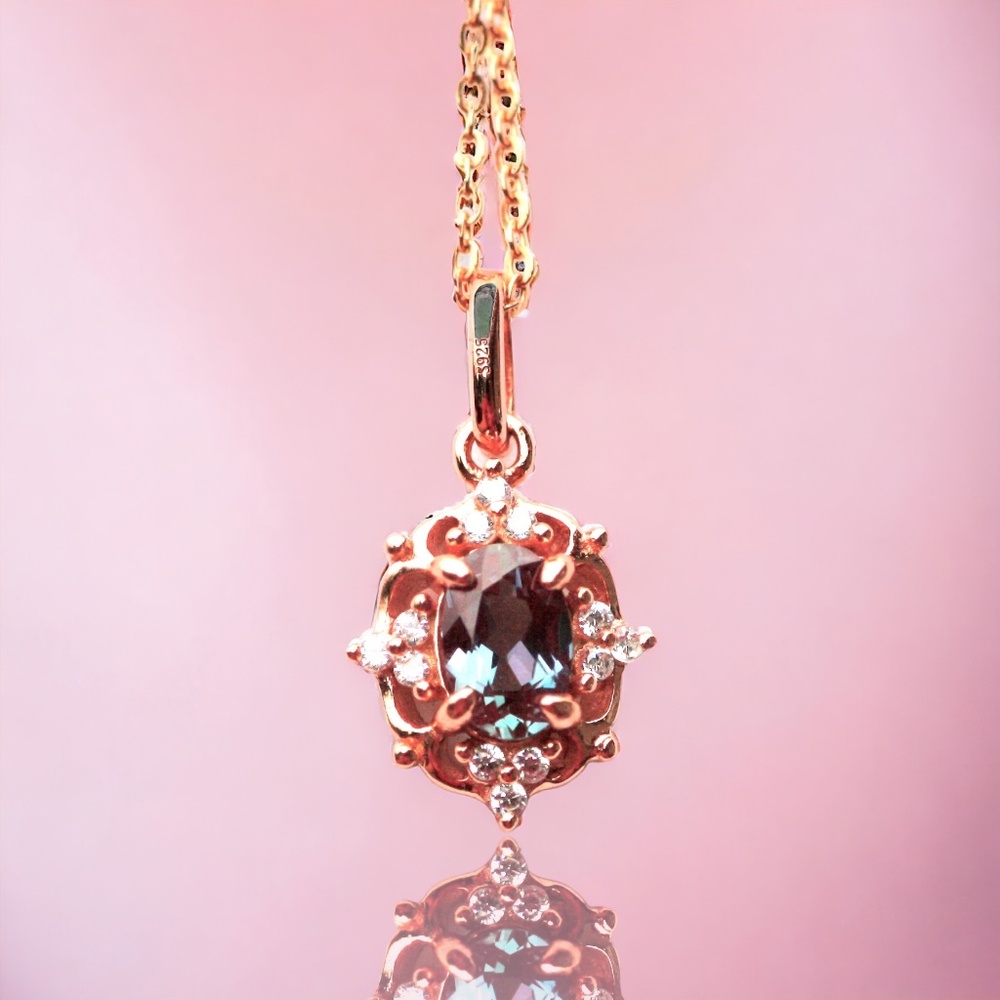 Solid 14k Rose Gold or Yellow Gold - Color Change Alexandrite Pendant | No Chain
